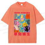 Unisex Yayoi Kusama Multicolor Cats Printed Washed Tee