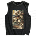 Unisex Ukiyo-e Gundam Printed Washed Tank Top