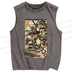 Unisex Ukiyo-e Gundam Printed Washed Tank Top