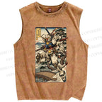 Unisex Ukiyo-e Gundam Printed Washed Tank Top