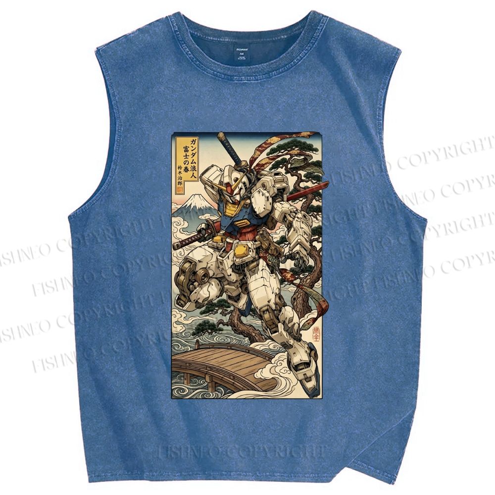 Unisex Ukiyo-e Gundam Printed Washed Tank Top