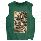 Unisex Ukiyo-e Gundam Printed Washed Tank Top