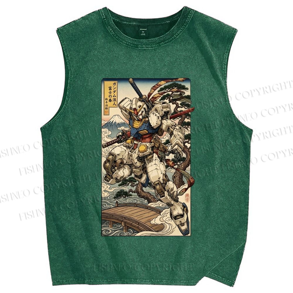 Unisex Ukiyo-e Gundam Printed Washed Tank Top