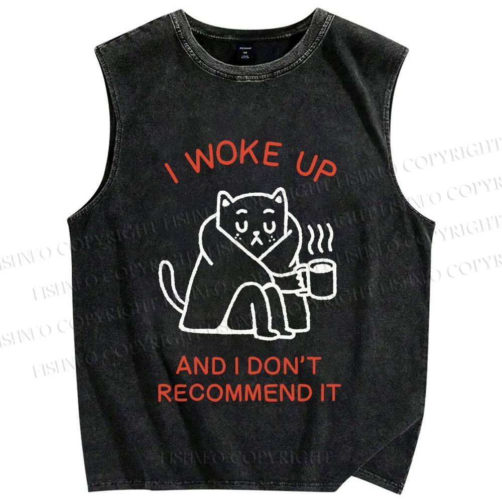 Unisex I Woke Up Cat Printed Washed Tank Top