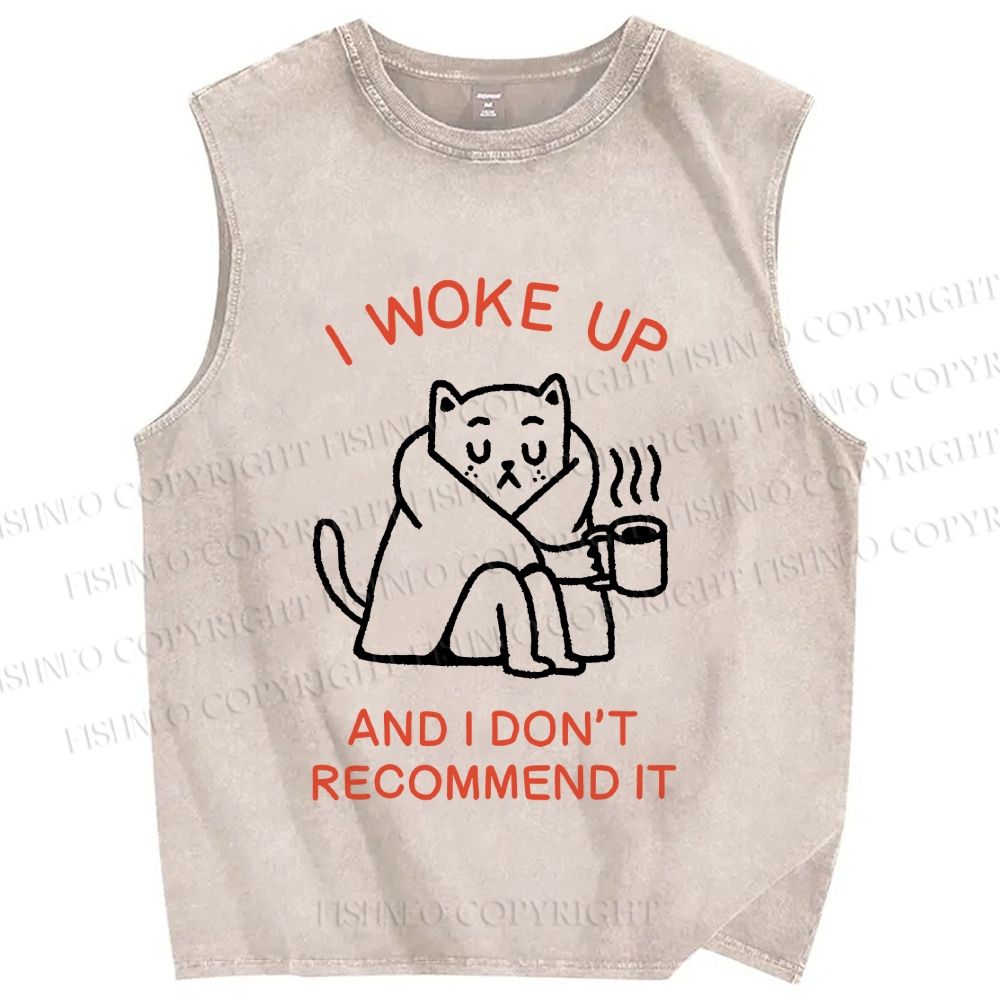 Unisex I Woke Up Cat Printed Washed Tank Top