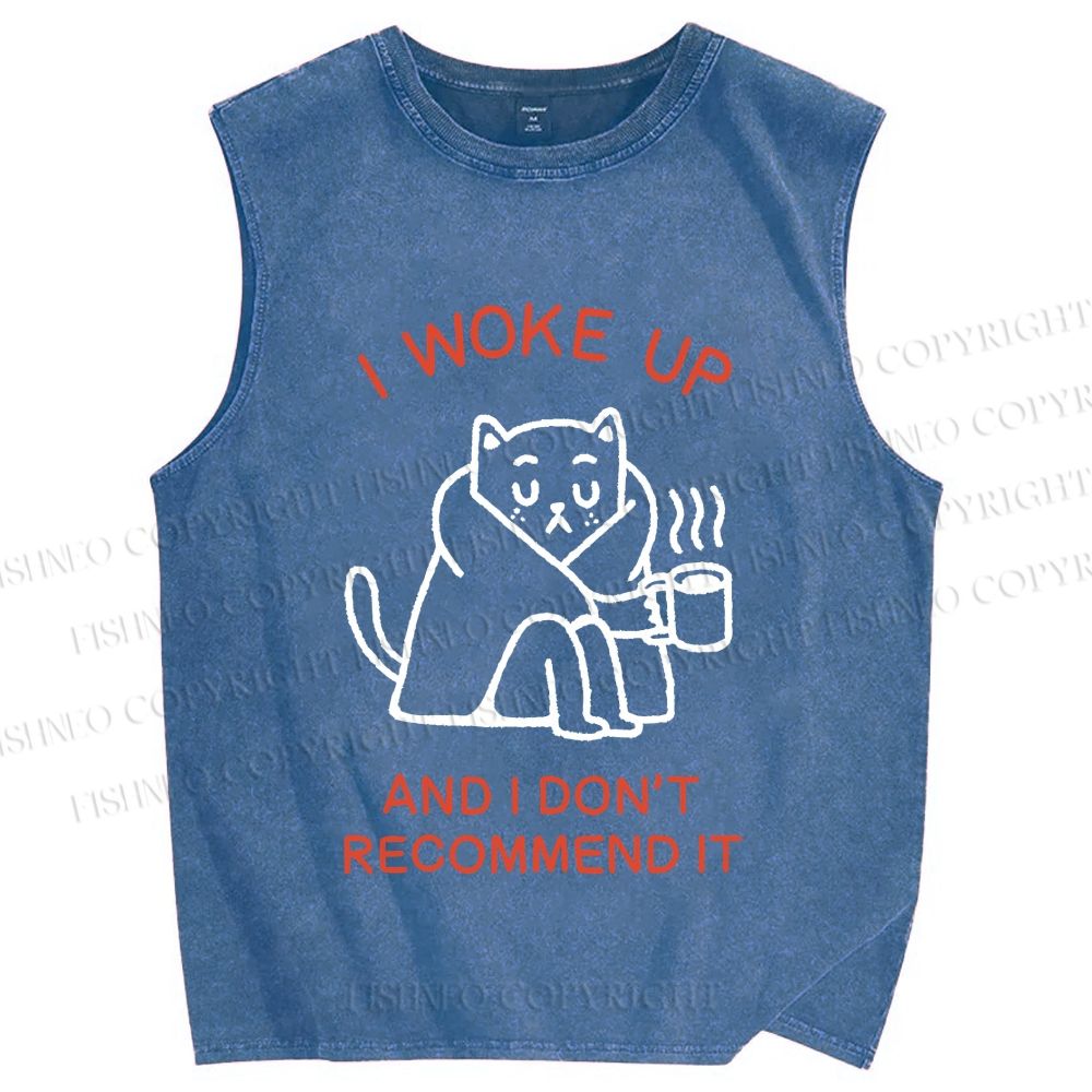 Unisex I Woke Up Cat Printed Washed Tank Top