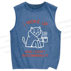 Unisex I Woke Up Cat Printed Washed Tank Top