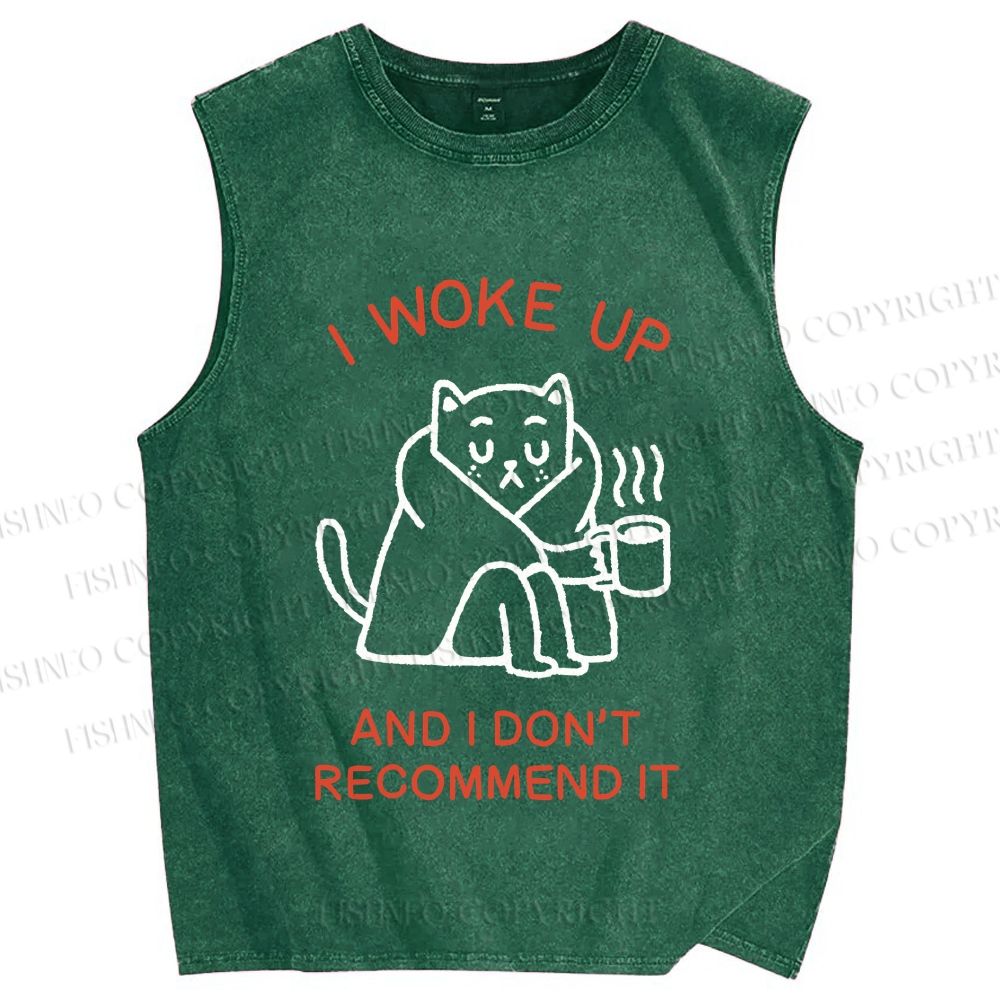 Unisex I Woke Up Cat Printed Washed Tank Top