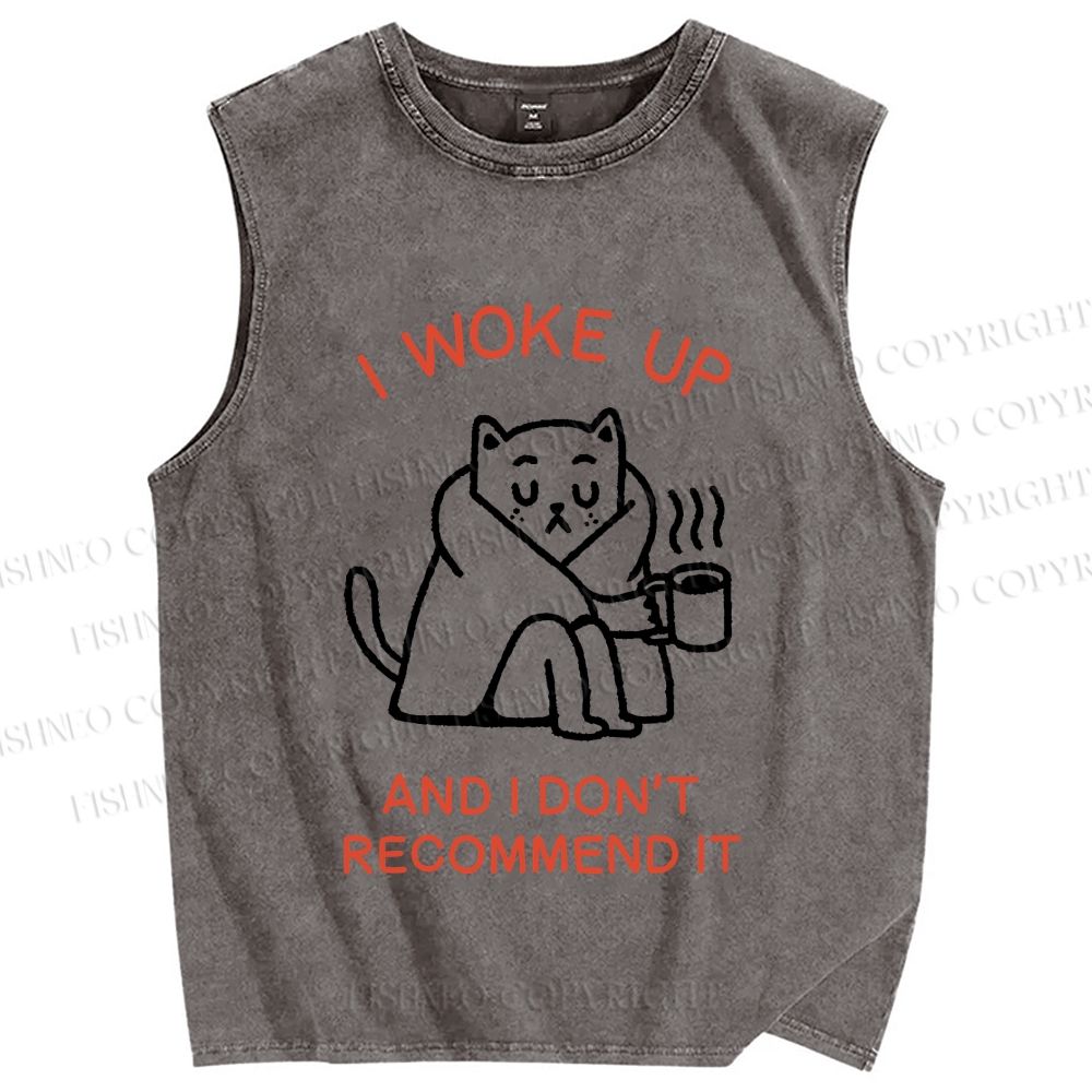 Unisex I Woke Up Cat Printed Washed Tank Top