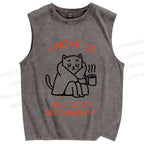 Unisex I Woke Up Cat Printed Washed Tank Top