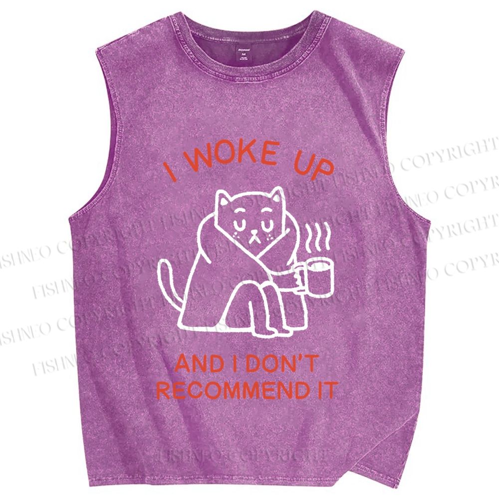 Unisex I Woke Up Cat Printed Washed Tank Top