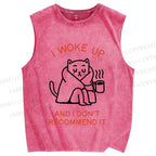 Unisex I Woke Up Cat Printed Washed Tank Top
