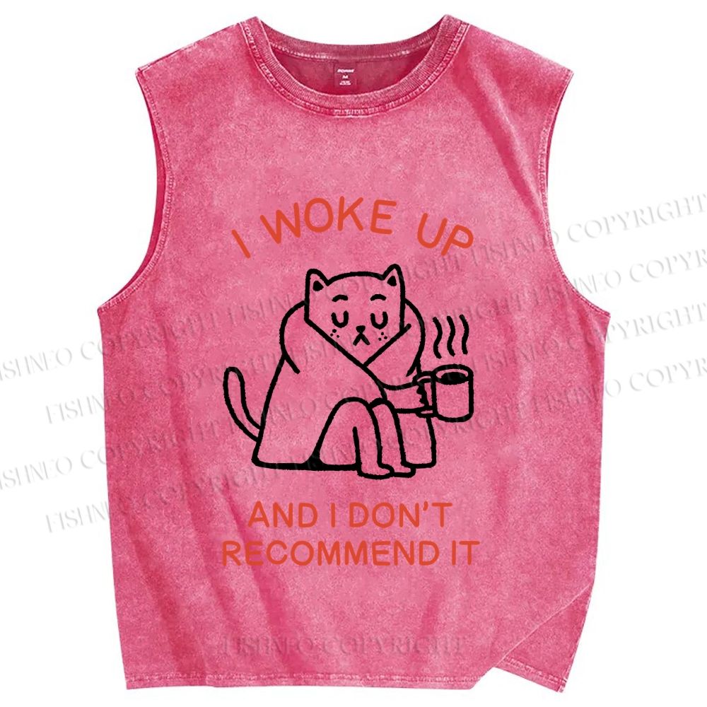 Unisex I Woke Up Cat Printed Washed Tank Top