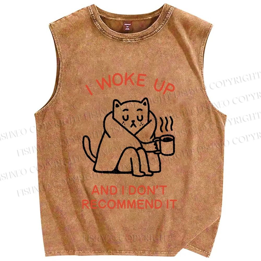 Unisex I Woke Up Cat Printed Washed Tank Top