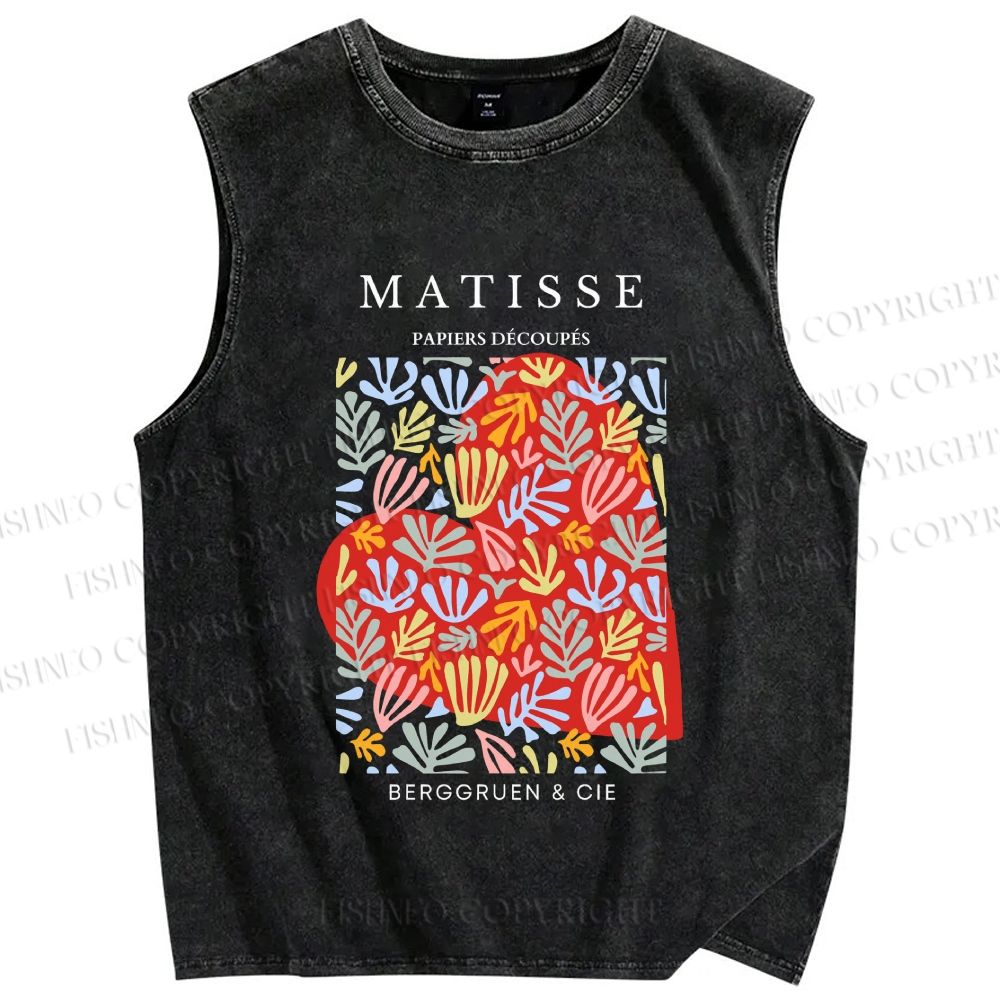 Unisex Henri Matisse Flower Printed Washed Tank Top