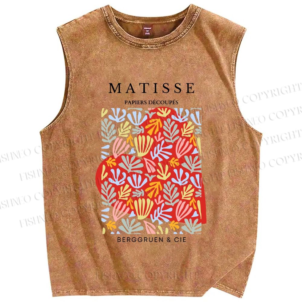 Unisex Henri Matisse Flower Printed Washed Tank Top