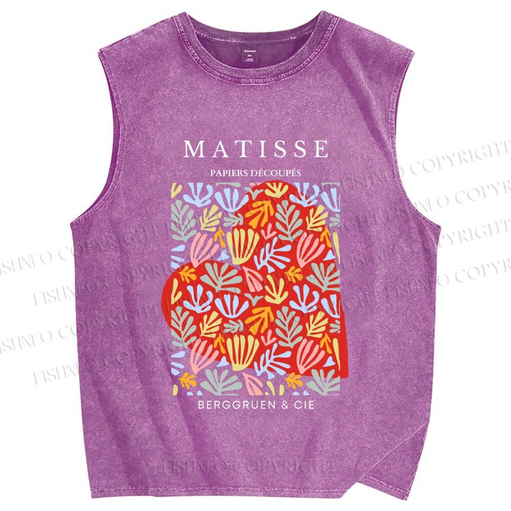 Unisex Henri Matisse Flower Printed Washed Tank Top