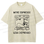 Unisex More Espresso Less Depresso Cat Printed Washed Tee