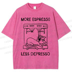 Unisex More Espresso Less Depresso Cat Printed Washed Tee