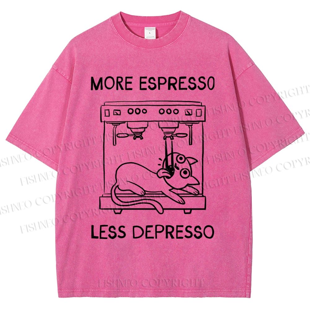 Unisex More Espresso Less Depresso Cat Printed Washed Tee