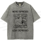 Unisex More Espresso Less Depresso Cat Printed Washed Tee