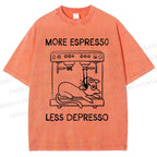 Unisex More Espresso Less Depresso Cat Printed Washed Tee