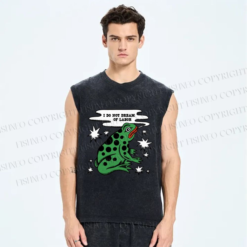 Unisex I Do Not Dream of Labor Frog Printed Washed Tank Top