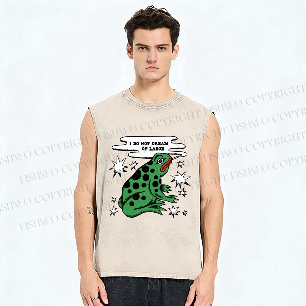 Unisex I Do Not Dream of Labor Frog Printed Washed Tank Top
