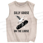 Unisex Cool Goose On Skateboard Printed Washed Tank Top