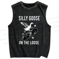 Unisex Cool Goose On Skateboard Printed Washed Tank Top