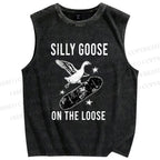 Unisex Cool Goose On Skateboard Printed Washed Tank Top