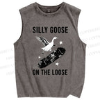 Unisex Cool Goose On Skateboard Printed Washed Tank Top