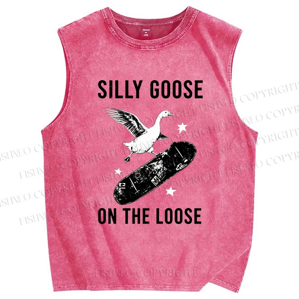 Unisex Cool Goose On Skateboard Printed Washed Tank Top