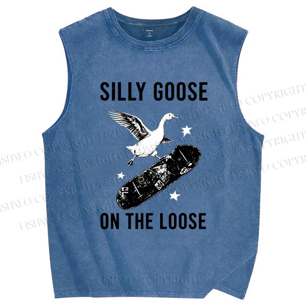 Unisex Cool Goose On Skateboard Printed Washed Tank Top