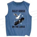 Unisex Cool Goose On Skateboard Printed Washed Tank Top