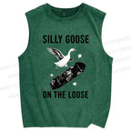 Unisex Cool Goose On Skateboard Printed Washed Tank Top