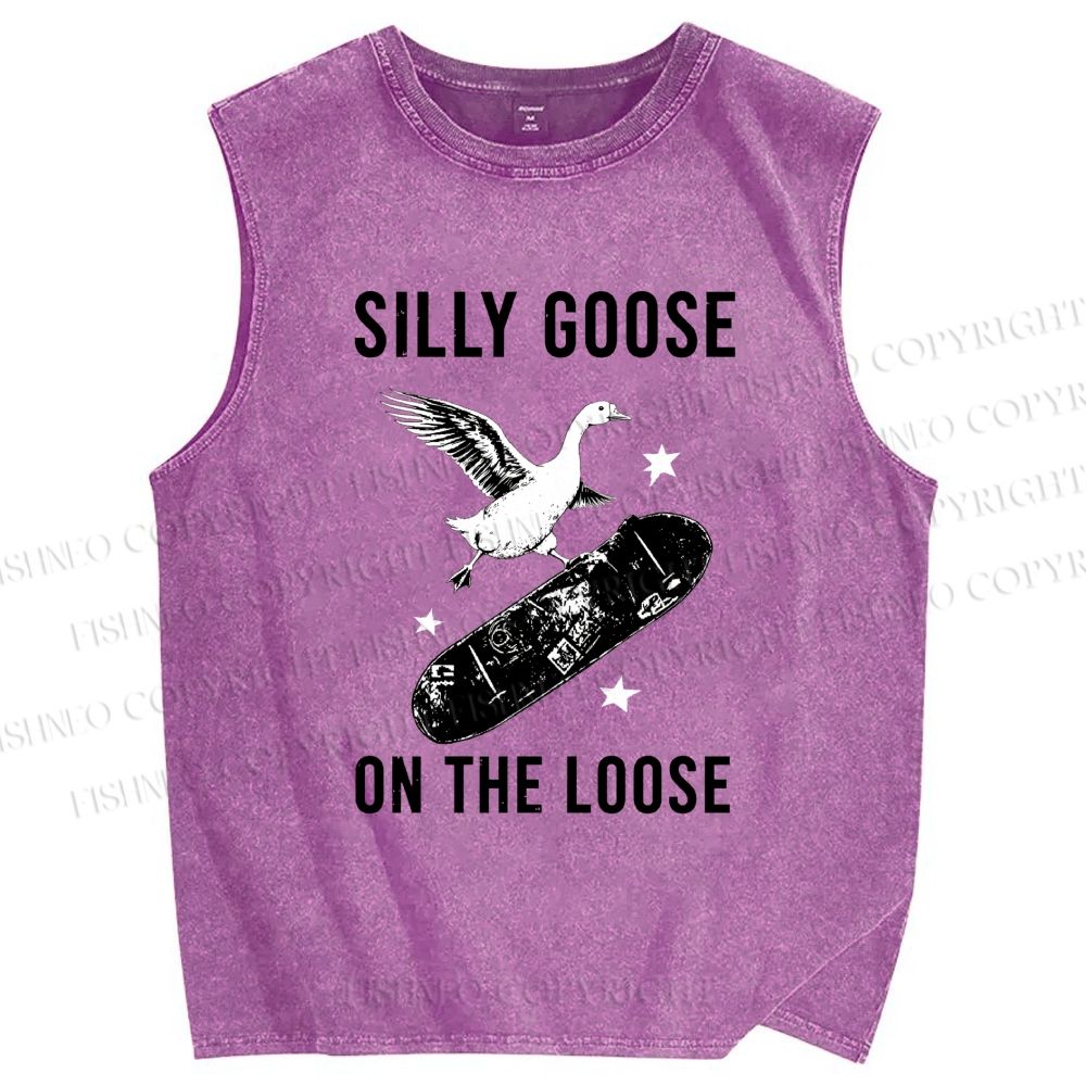 Unisex Cool Goose On Skateboard Printed Washed Tank Top
