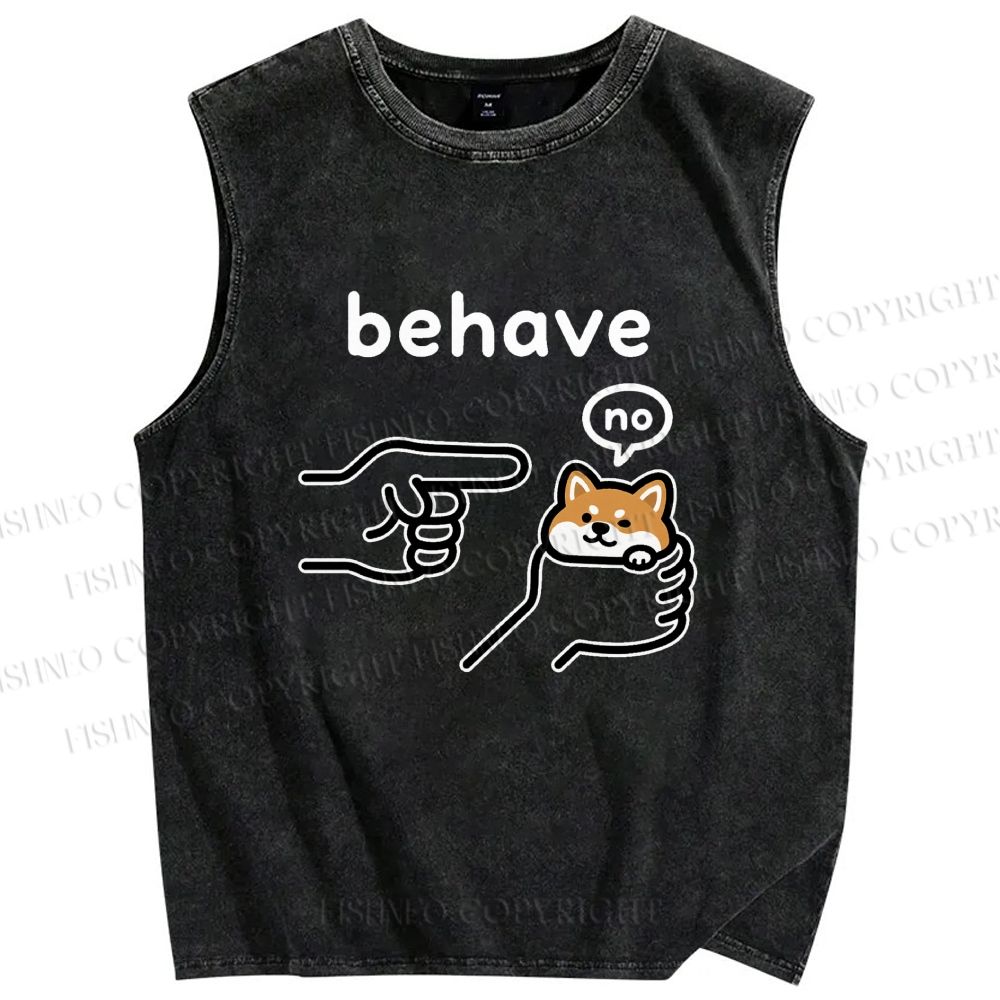 Unisex Funny Shiba Refusing To Behave Printed Washed Tank Top