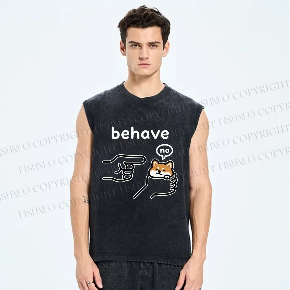 Unisex Funny Shiba Refusing To Behave Printed Washed Tank Top