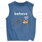 Unisex Funny Shiba Refusing To Behave Printed Washed Tank Top