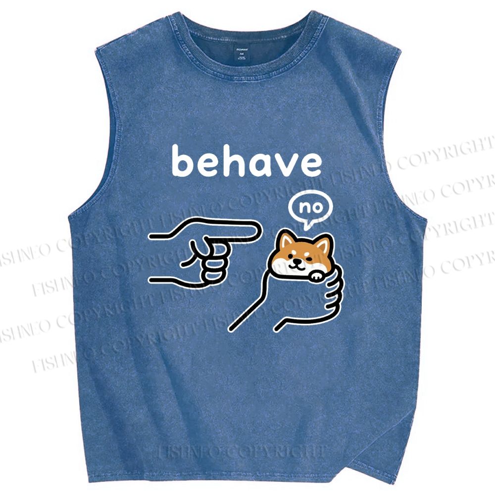 Unisex Funny Shiba Refusing To Behave Printed Washed Tank Top