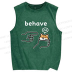 Unisex Funny Shiba Refusing To Behave Printed Washed Tank Top