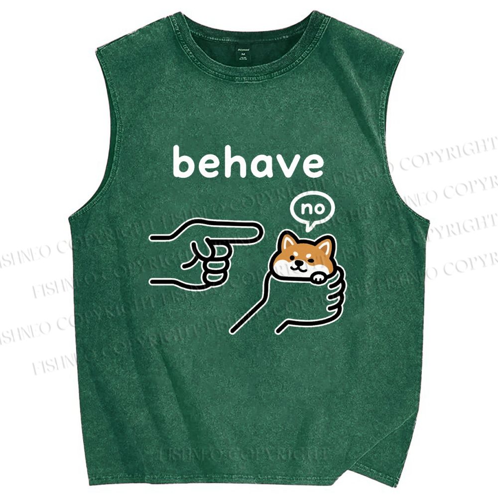 Unisex Funny Shiba Refusing To Behave Printed Washed Tank Top