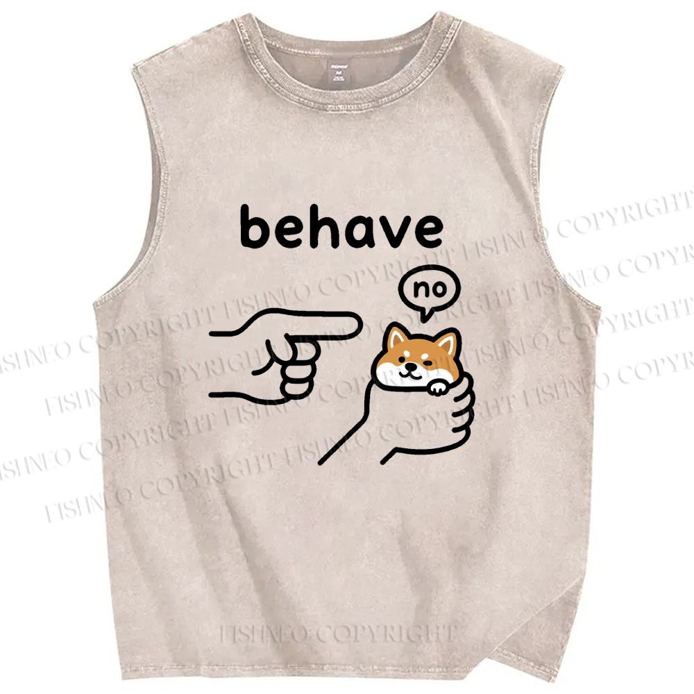 Unisex Funny Shiba Refusing To Behave Printed Washed Tank Top
