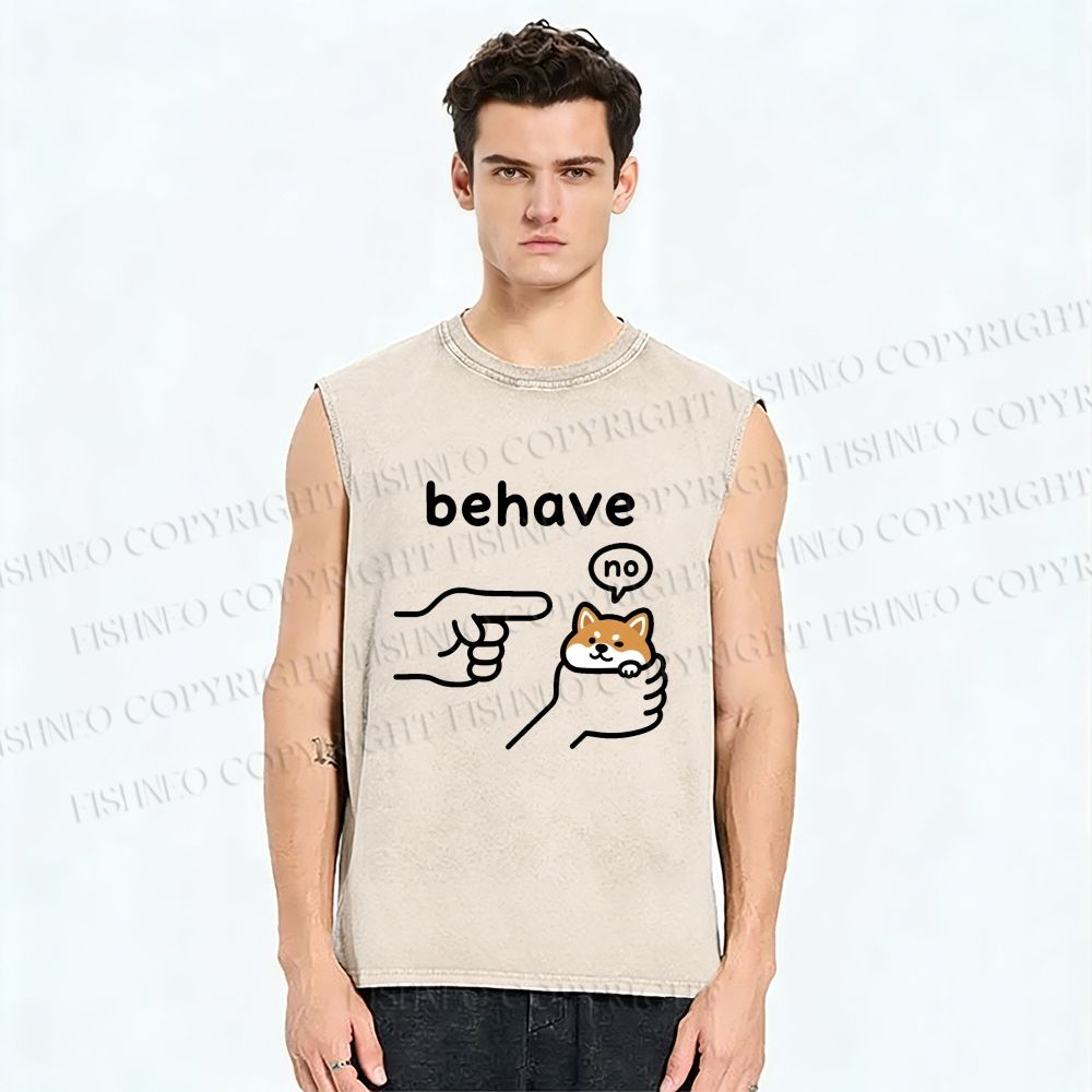 Unisex Funny Shiba Refusing To Behave Printed Washed Tank Top