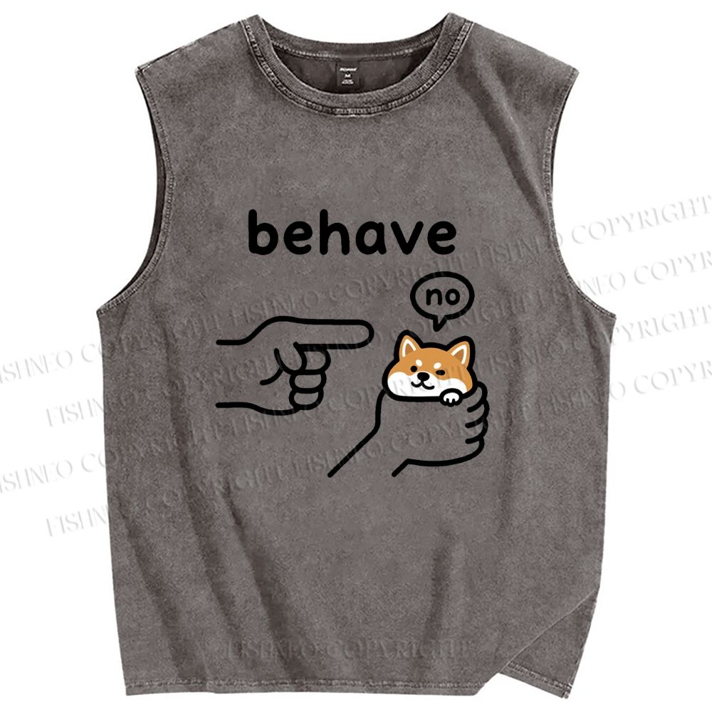 Unisex Funny Shiba Refusing To Behave Printed Washed Tank Top