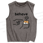 Unisex Funny Shiba Refusing To Behave Printed Washed Tank Top