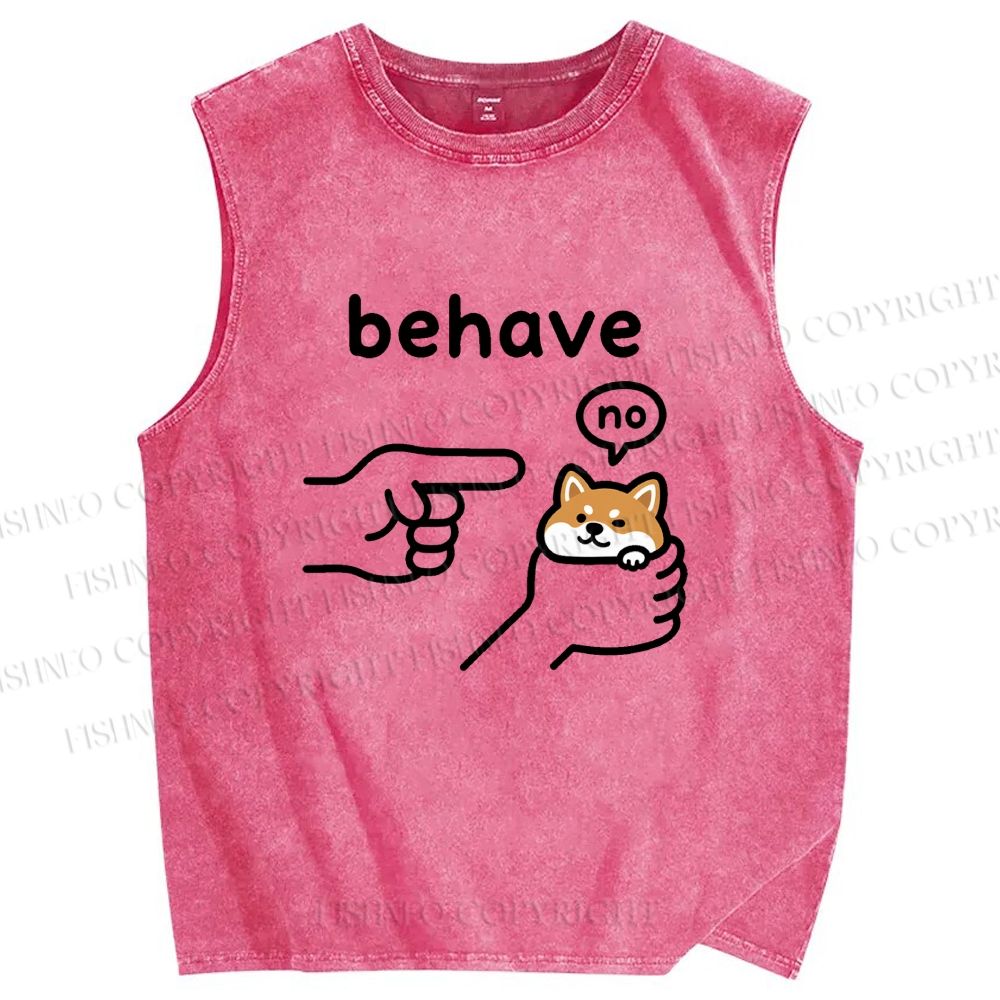 Unisex Funny Shiba Refusing To Behave Printed Washed Tank Top