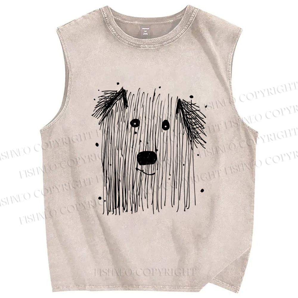 Unisex Fluffy Chaos In Dog Form Printed Washed Tank Top