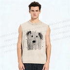 Unisex Fluffy Chaos In Dog Form Printed Washed Tank Top